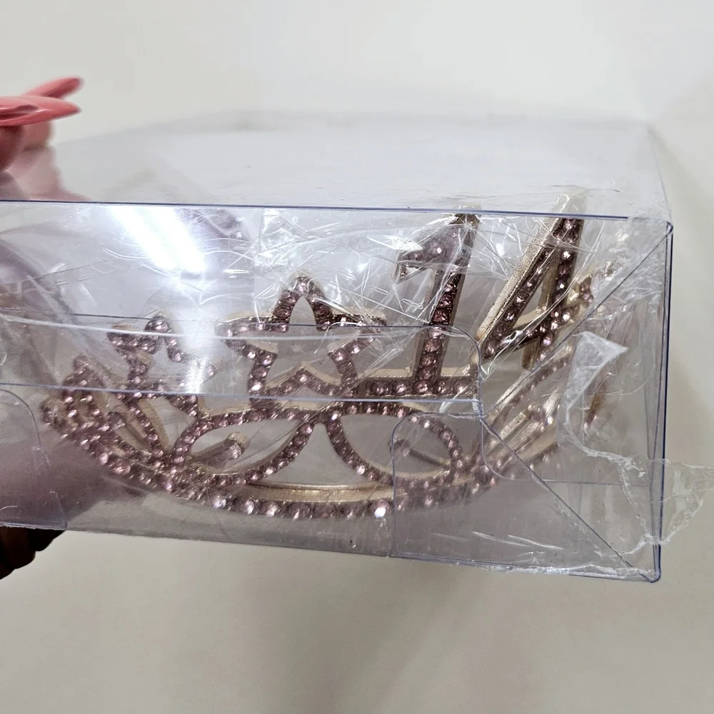 NWT 14th Birthday Party Princess Tiara and Sash in Gold and Pink Rhinestones